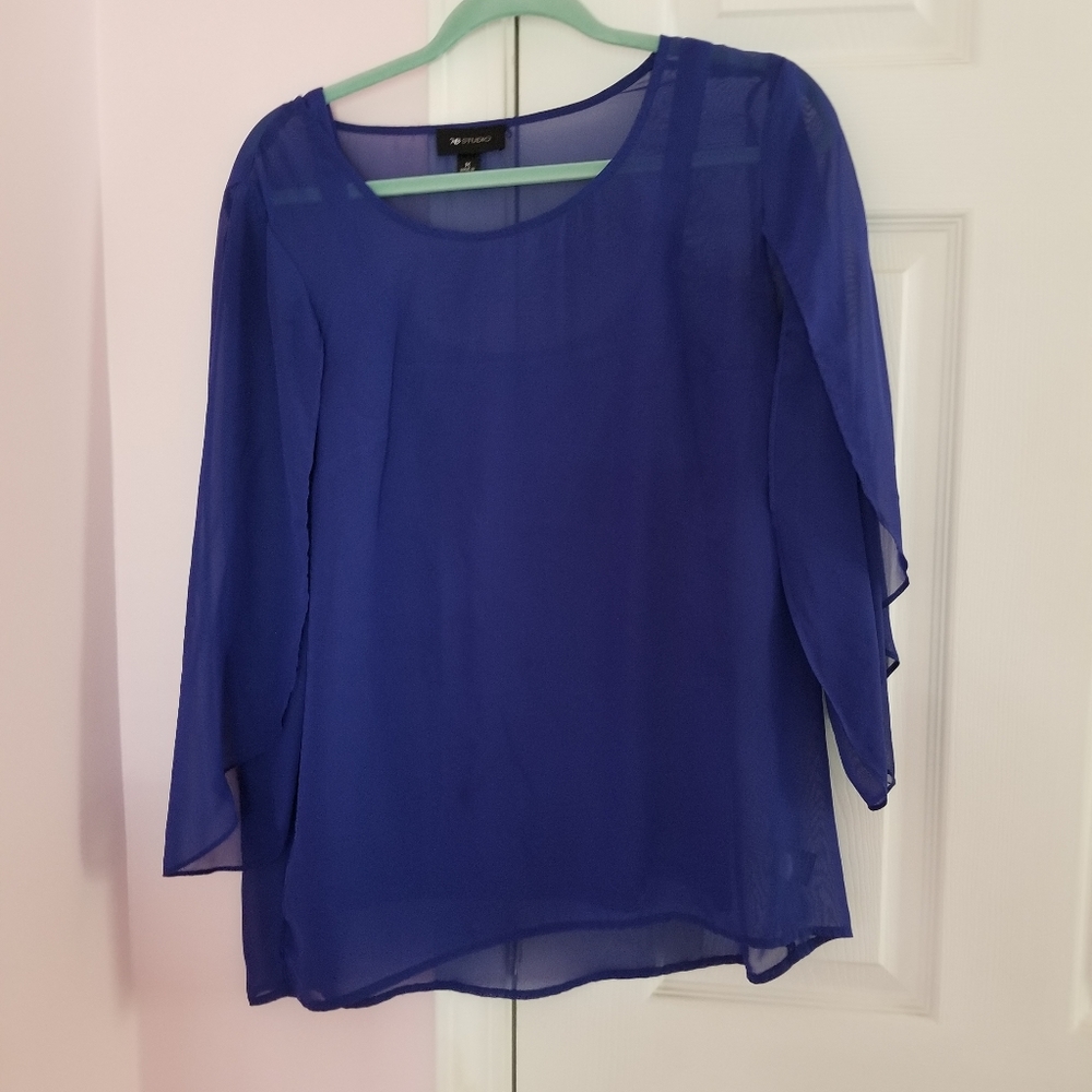 Blue chiffon flowy open sleeve top